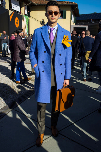 Florence Pitti Uomo 2016 - Male Model in Blue Coat