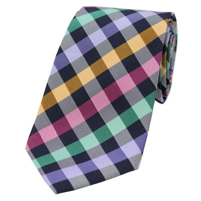 Soprano Accessories Navy with Multi Coloured Check Pattern