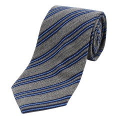 Soprano Accessories Navy & Sky Blue Stripes on Grey Wool Tie