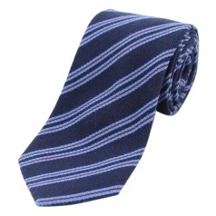 Soprano Accessories Wine & Sky Blue Stripes on Navy Wool Tie