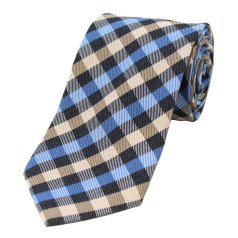 Soprano Accessories Blue, Ivory & Black Checked Wool Tie