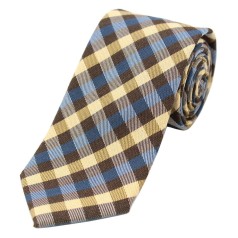 Soprano Accessories Blue, Brown & Gold Checked Wool Tie