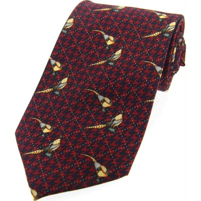 Soprano Accessories Navy and Wine Print with Pheasants
