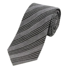 Soprano Accessories Black & White Stripes on Grey Wool Tie